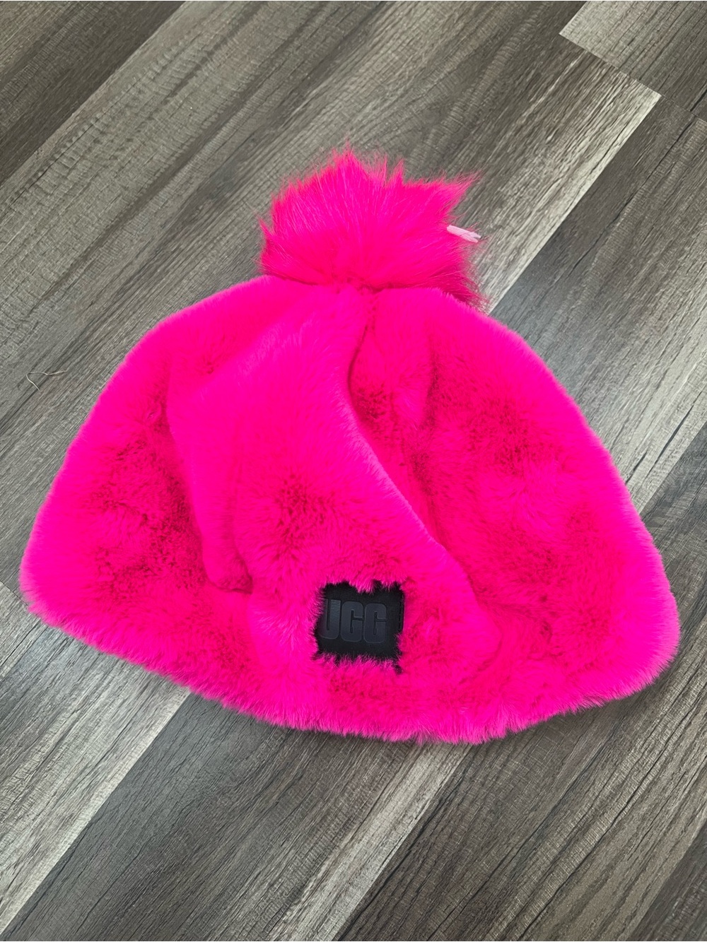 UGG Kids Vibrant Pink Faux Fur Pom Hat